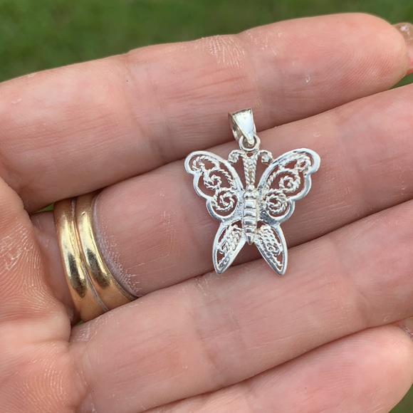 Sterling Silver Small Butterfly Pendant or Charm - Picture 4 of 16